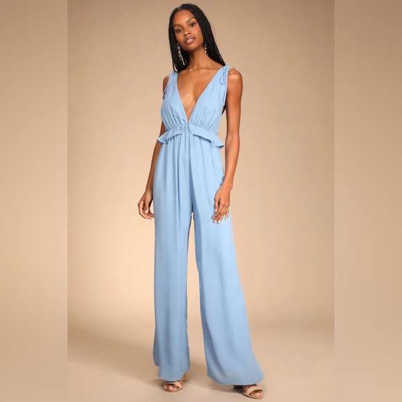 Lulu’s Embrace the Romance Light Blue Backless Wide-Leg Jumpsuit - Picture 2 of 5